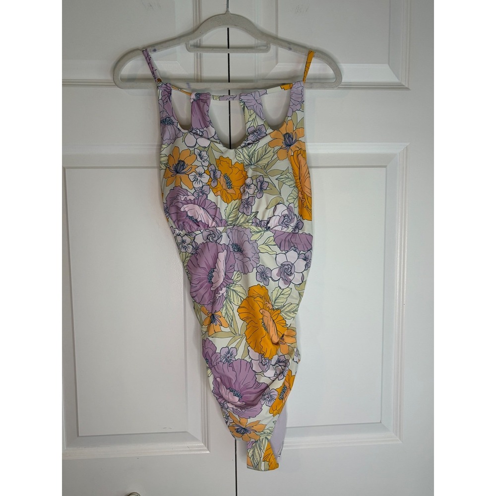 Cupshe NWT Women's XL Floral One Piece Swimsuit Purple Orange Cutout Lace Up